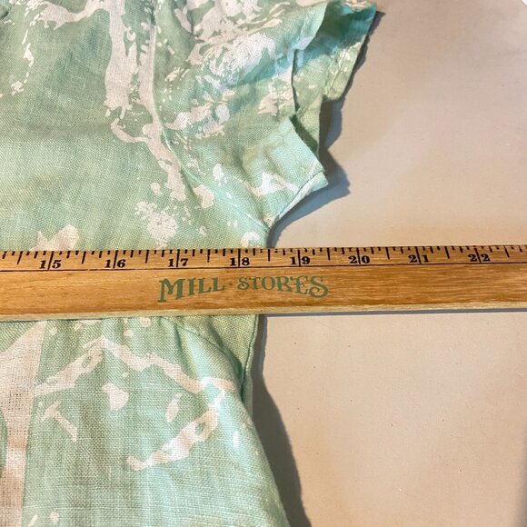 Lands Downunder Women S 100% Linen Dress Italy Green Abstract Print Side Slits - Picture 6 of 9